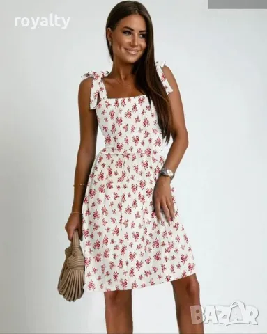 Лятна рокля с панделки и флорален десен