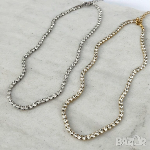 Тенис колие от медицинска стомана с блестящи камъни цирконий - златно и сребърно