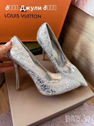 Сребристи обувки от естествена кожа, снимка 4 - Дамски обувки на ток - 49992309