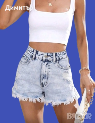 Нови дамски къси дънки с висока талия, снимка 6 - Къси панталони и бермуди - 53677717