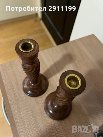 Дървен свещник, комплект от два броя, снимка 2 - Други - 52108793