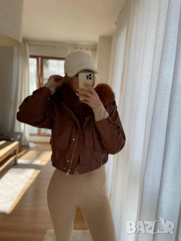 кожено байкър яке с косъм , снимка 2 - Якета - 50879327