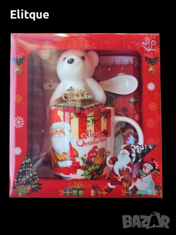 Коледна чаша с лъжичка и плюшено мече, снимка 2 - Чаши - 52800449