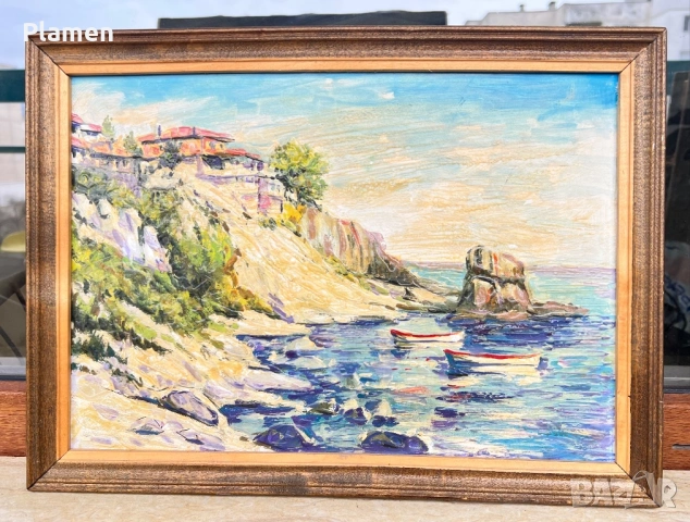КАРТИНА МАСЛО СТАРИ СОЗОПОЛ 1996 Г. ПОДПИСАНА, снимка 2 - Картини - 54069279