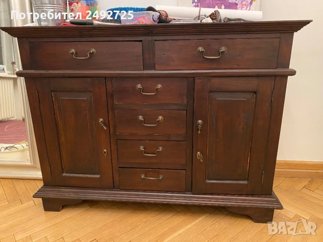 Скрин 2 бр и шкаф /библиотека/ бюфет масив тик изцяло дърво, снимка 3 - Скринове - 41562441