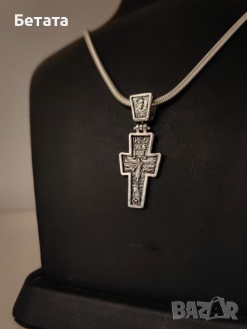 Сребърен кръст, кръст с разпятие, православен кръст, сребърен двулицев кръст, сребро 925, снимка 10 - Колиета, медальони, синджири - 45777147