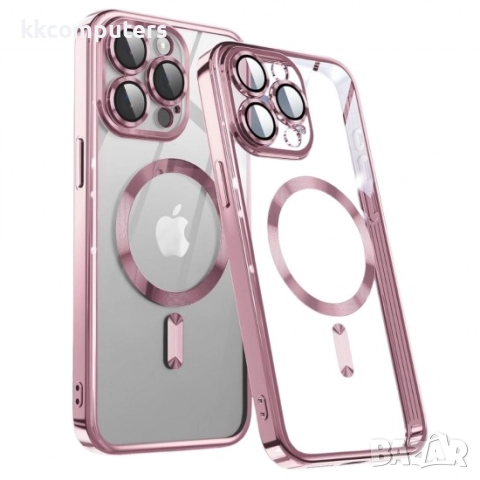 Силиконов кейс bSmart Chrome Magsafe с протектори за камерите, За iPhone 17 Pro (6.3), Розово-златен