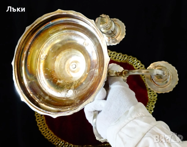 Посребрен свещник петица,1.6 кг.,викториански. , снимка 8 - Антикварни и старинни предмети - 52382080