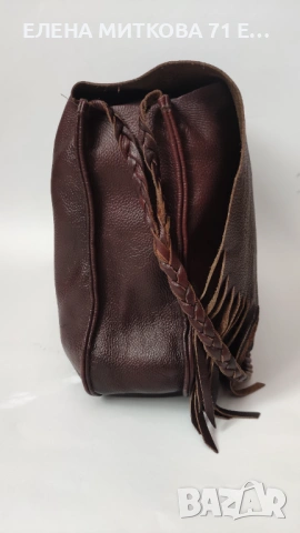 Мека дамска чанта от естествена кожа в "бохо стил" с ресни, снимка 3 - Чанти - 54139786