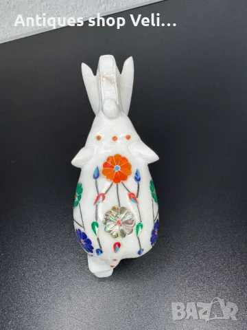 Мраморно слонче с естествени минерали №6956 , снимка 4 - Други ценни предмети - 50409666