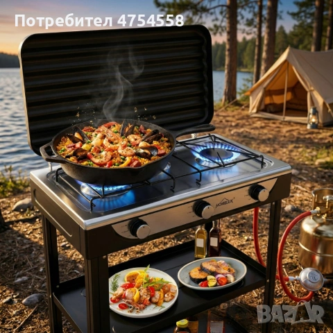 Газова печка HOMELUX с 3 горелки – 5.4 kW, комплект с маркуч и регулатор, идеален за къмпинг и двор, снимка 3 - Котлони - 54159350