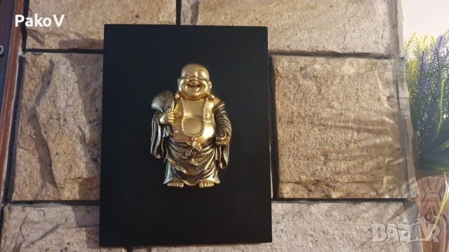 Стенна декорация “Щастлив Буда” на черна плоча, снимка 2 - Колекции - 51104602