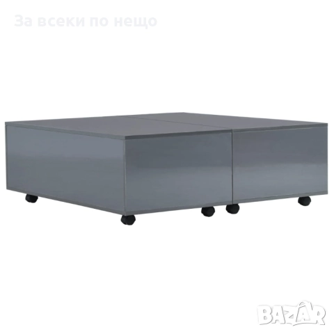 Маса за кафе, супер гланц, сива, 100x100x35 см Код P1100