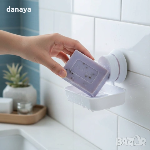 6347 Вакуумна сапунерка за баня – без пробиване, с отцеждане и стабилно захващане, снимка 4 - Органайзери - 53081051