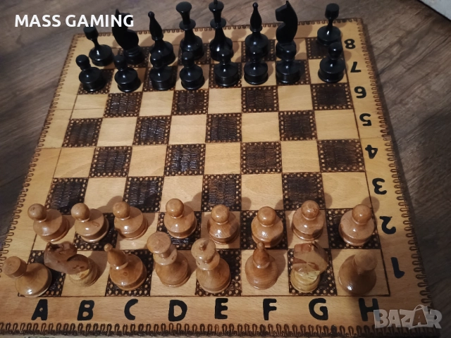 Дървен Пирографиран шах 