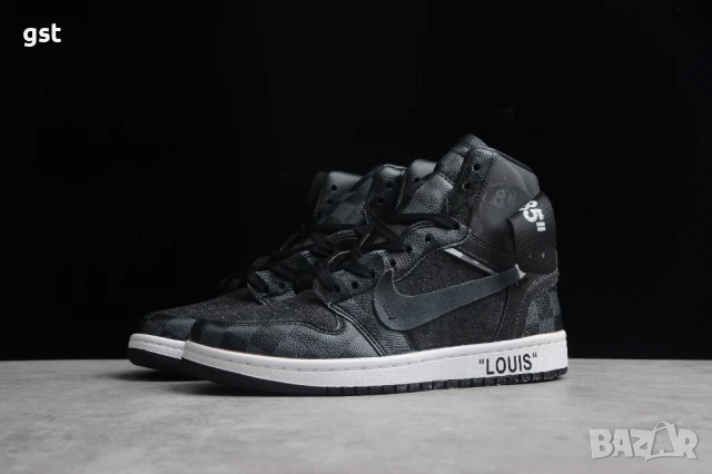 Уникални Редки Маратонки Nike Air Jordan 1 x Off Whit x LV Louis Vuitton All Black Кецове , снимка 6 - Маратонки - 50476851