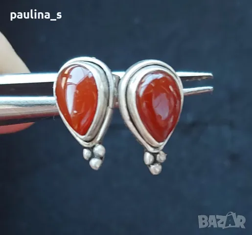 Два чифта обеци на щифт / Оригинални Сребърни обеци "Pandora" и Винтидж обеци с Карнеол , снимка 11 - Обеци - 46017410