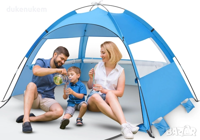 Автоматична плажна шатра, палатка, Pop Up тента за 3–4 души с UV защита и вентилация, снимка 6 - Палатки - 52300146