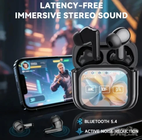 Безжични Слушалки с Дисплей и Тъч Управление Bluetooth 5.4,  Черни, ENC Шумопотискане, Плътен Бас!, снимка 5 - Безжични слушалки - 51024774