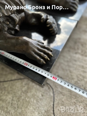 УНИКАЛНА ДВОЙКА БРОНЗ (90 кг): Легнали Лъвове – Barye, 68 см, за Портал/Вход, снимка 4 - Антикварни и старинни предмети - 53987561