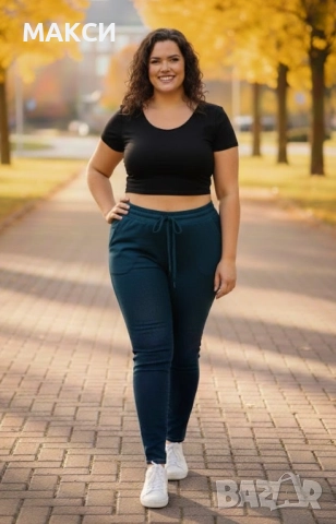 Луксозно макси ватирано еластично долнище с висока ластична талия, кор.вързалка и джобове в син петр