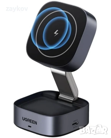 Безжично зарядно Ugreen - W526 3 в 1, MagSafe, черно, снимка 3 - Друга електроника - 51423101