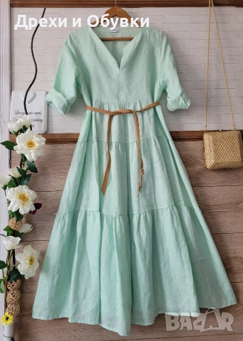 Ленена рокля в цвят мента Италия 