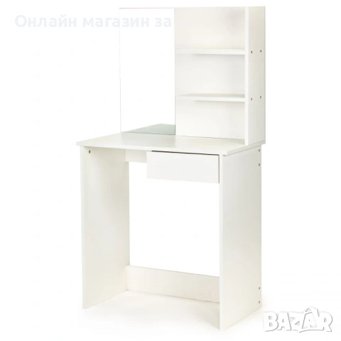 Маса за тоалетка с 3 рафта и чекмедже, с огледало, бяла, 75x40x136 см ModernHome, снимка 3 - Тоалетки - 53380515