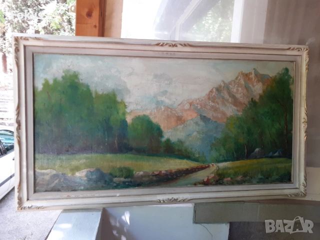 ОГРОМНА СТАРА КАРТИНА МАСЛО НА ПЛАТНО ПОДПИС РАМКА, снимка 2 - Антикварни и старинни предмети - 53517172