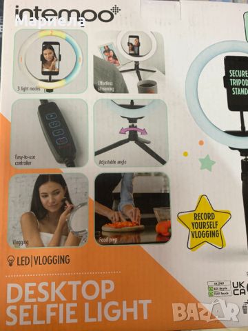Настолна лампа за селфи с държач за телефон , Sync Desktop Selfie Light Ring Stand with Phone Holder, снимка 5 - Светкавици, студийно осветление - 45750501