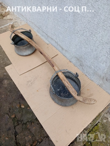 Комплект Соц Стари Ръчно Ковани Медни Менци С Кобилица 2×12лт. Номер 519., снимка 3 - Антикварни и старинни предмети - 53225067