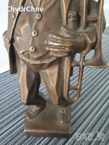 22см-3кг стара бронзова скулптура/фигура на музикант-пияница/немска статуетка, снимка 3 - Статуетки - 53691229