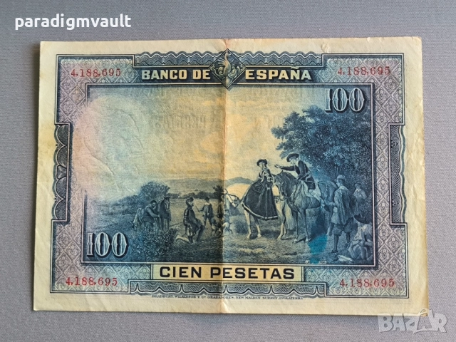 Банкнота - Испания - 100 песети | 1928г., снимка 2 - Нумизматика и бонистика - 51948662