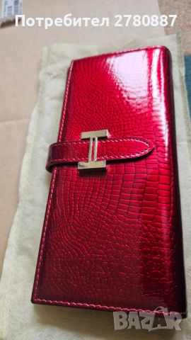 Дамско червено портмоне, лачена кожа, кожа на змия ефект, ново , снимка 2 - Портфейли, портмонета - 53582259