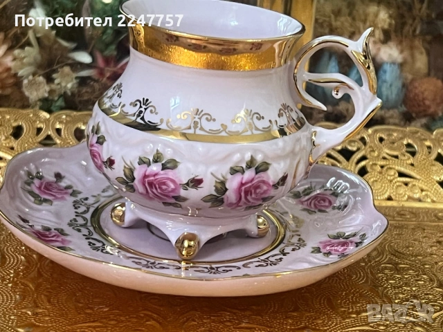 Двоен сет порцелан с 24к Gold, снимка 4 - Антикварни и старинни предмети - 53018818