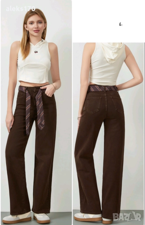 Дамски дънки широк крачол - кафяви, снимка 1