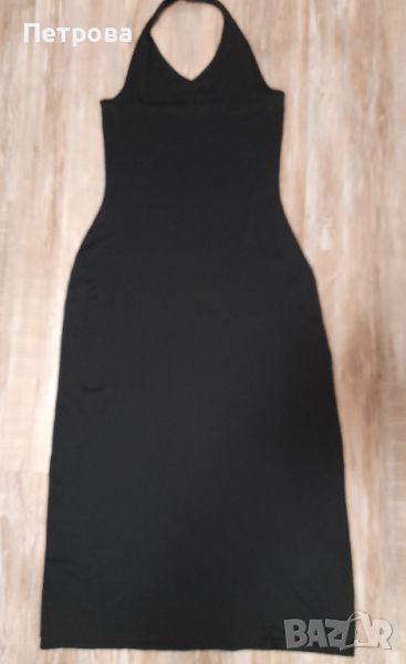 Черна дълга рокля с гол гръб и дълбока цепка, снимка 1