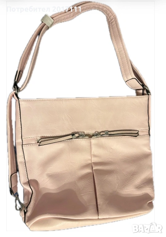 Дамска кожена чанта - светло розов цвят, снимка 1