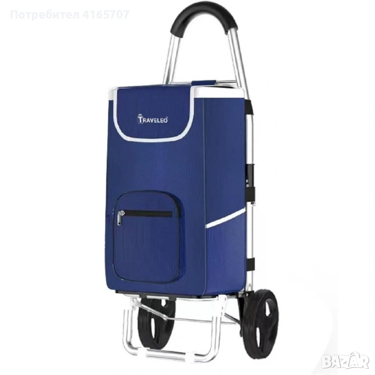 Сгъваема пазарска количка 56 литра Troll03Blue – лека, водоустойчива и стабилна с алуминиева констру, снимка 1