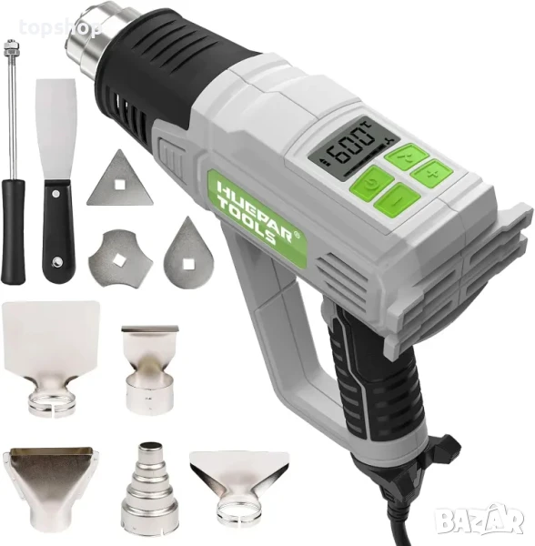 Пистолет за горещ въздух Huepar Tools HG01 с цифров дисплей, 50 °C - 660 °C, 10 аксесоара + защити, снимка 1