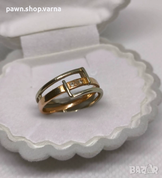 Златен пръстен 585 с фианити – бяло и жълто злато, снимка 1