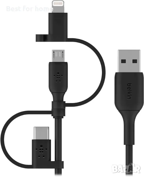 Универсален кабел Belkin -3-в-1- USB-C, Lightning, Micro-USB кабел за зареждане, снимка 1