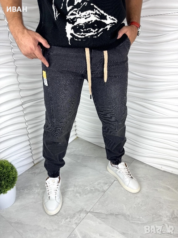 Мъжки дънки в черен цвят с ластик, снимка 1