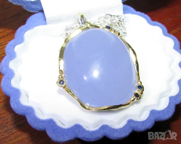 925 сребърно колие с страхотен същински халцедон подходящо заподарък, снимка 1