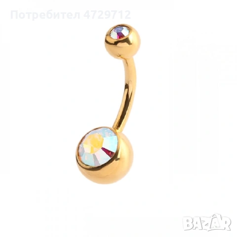 Златен пиърсинг на пъп с кристали, снимка 3 - Друго оборудване - 53423716