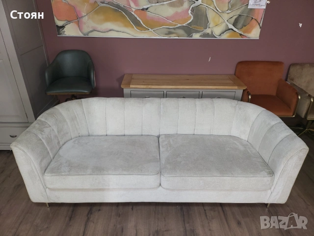 Кремав комплект дивани от плат две тройки, снимка 8 - Дивани и мека мебел - 53757076