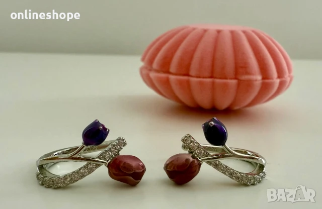 Сребърни обеци S925 с камък - цирконий - Роза