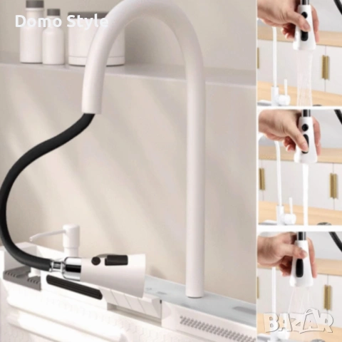 Умна кухненска мивка с изтеглящ се кран – LED дисплей, водопад, филтрирана вода и пълен комплект за , снимка 6 - Мивки - 53286306