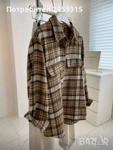 Дамска риза на каре в кафяв цвят - размер M, снимка 3 - Ризи - 52548552