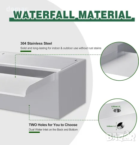 Водопад от неръждаема стомана 60 см, фонтан от неръждаема стомана с ширина 12,2 см с аксесоари, снимка 4 - Други стоки за дома - 49991615